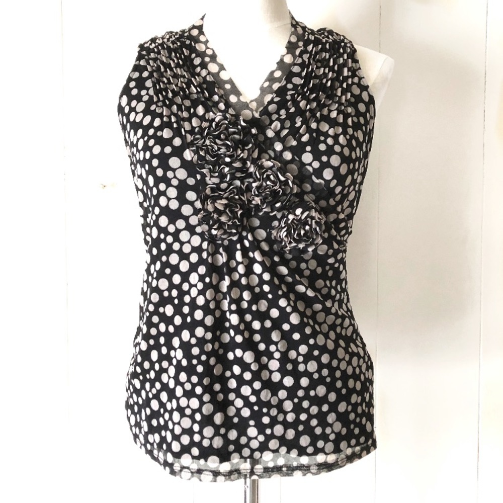INC semi-sheer polka dot tank w/ fabric rosettes